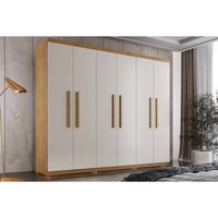 Guarda Roupa Solteiro 6 Portas e 2 Gavetas c/ Pés Espanha Naturale/Off White - Rufato