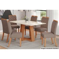 Sala de Jantar Completa Lins c/ Tampo Madeirado c/ Vidro 160x90cm e 6 Cadeiras Bella Nature/Marrom Amêndoa - Henn