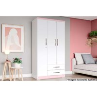 Guarda Roupa Solteiro 3 Portas e 2 Gavetas Açaí DA133 Branco/Rosa - Henn