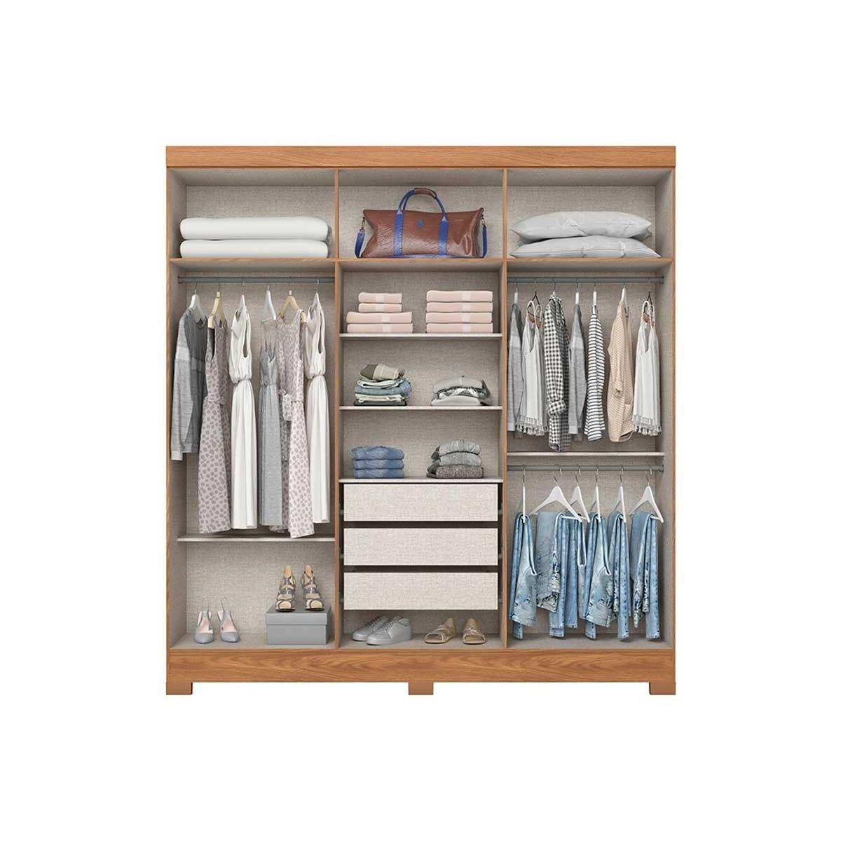 Guarda Roupa Casal 6 Portas e 3 Gavetas c/ Pés Briz B367 Nature