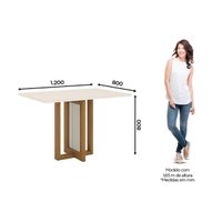 Sala de Jantar Completa Natalí c/ Tampo Madeirado c/ Vidro Reto 120x80cm e 4 Cadeiras Bella Nature/Marrom Amêndoa - Henn