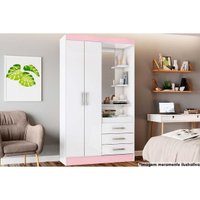 Guarda Roupa Solteiro 2 Portas e 3 Gavetas c/ Espelho Briz B64 Branco/Rosa - Henn