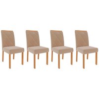 Cadeira Sala de Jantar Fernanda Kit 4 Un Nature-Madeirado/Suede Nude Bege - Cimol