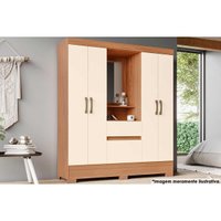 Guarda Roupa Solteiro 6 Portas e 2 Gavetas c/ Pés Briz BS07 Nature/Off White - Henn
