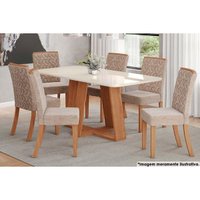 Sala de Jantar Completa Lins c/ Tampo Madeirado c/ Vidro Curvo 180x90cm e 6 Cadeiras Esther Nature/Creme - Henn