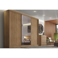 Guarda Roupa Casal 3 Portas de Correr e 8 Gavetas c/ Espelho Natus/Duna Cumaru - Novo Horizonte