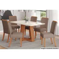 Sala de Jantar Completa Lins c/ Tampo Madeirado c/ Vidro Curvo 160x90cm e 6 Cadeiras Malu Nature/Marrom Amêndoa - Henn