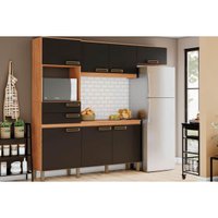 Cozinha Completa B107 7 Portas e 2 Gavetas 225cm Nature/Preto - Henn