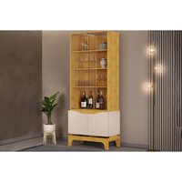 Cristaleira Sala Jantar Nice c/ 4 Portas c/2 Vidro 74x181cm Cedro/Off White - DJ Móveis