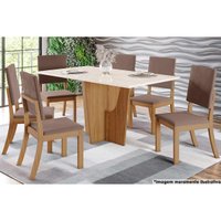 Sala de Jantar Completa Vértice Tampo Madeirado c/ Vidro 160x80cm e 6 Cadeiras Milla Nature/Marrom Amêndoa - Henn
