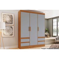 Guarda Roupa Solteiro 3 Portas e 4 Gavetas Briz Lema B55 Nature/Veludo Light Cinza Gelo - Henn
