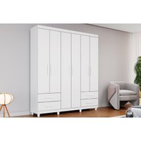 Guarda Roupa Solteiro 6 Portas e 4 Gavetas c/ Pés Canadá Plus Branco - Conquista