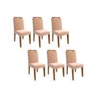 Cadeira Sala de Jantar Paola Kit 6 Un Savana-Madeirado/Suede Nude Bege - Cimol