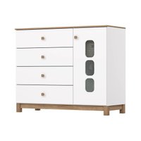 Cômoda Infantil Aconchego c/ 1 Porta e 4 Gavetas Branco/Jequitiba - Henn