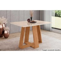 Mesa de Sala Jantar Lins SC90 c/Tampo Madeirado Vidro Reto 120x80cm Nature/Off White - Henn