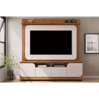 Home p/TV até 65 Polegadas Vogue Ripado c/ Prateleira e Nichos 182x183cm Freijó/Off White - DJ Móveis