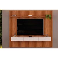 Rack Bancada c/Painel p/TV até 85 Polegadas Pratic Ripado Prateleira 250x240cm Freijo - DJ Móveis