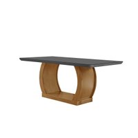 Mesa de Sala Jantar Jade c/Tampo Madeirado Vidro Canto Reto 180x90cm Imbuia/Grafite - Rufato