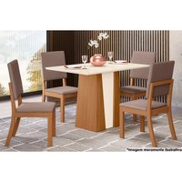 Sala de Jantar Completa Orus Tampo Madeirado c/ Vidro 120x80cm e 4 Cadeiras Milla Nature/Marrom Amêndoa - Henn