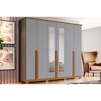 Guarda Roupa Casal 6 Portas e 6 Gavetas c/ Espelho e Pés Andréas Cinza/Nature - Henn
