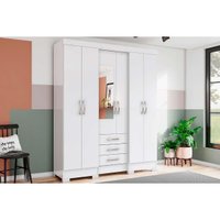 Guarda Roupa Solteiro 6 Portas e 3 Gavetas c/ Espelho Briz B23 Branco - Henn