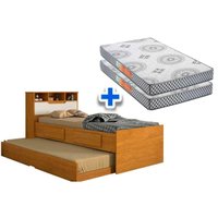 Colchão Solteiro Pérola Polar (2un) + Bicama Ravena c/ Baú Cinamomo/Off White