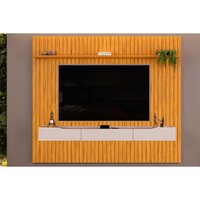 Rack Bancada c/Painel p/TV até 85 Polegadas Pratic Ripado Prateleira 250x240cm Cedro - DJ Móveis