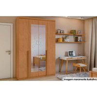 Guarda Roupa Solteiro 4 Portas e 2 Gavetas c/ Espelho Alonzo New Amendoa Clean - Lopas