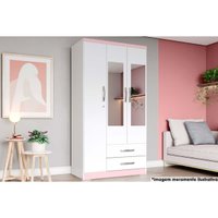 Guarda Roupa Solteiro 3 Portas e 2 Gavetas c/ Espelho Açaí DA133 Branco/Rosa - Henn