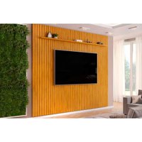 Painel Home p/TV até 85 Polegadas Pratic Ripado c/ Prateleira 275x240cm Cedro - DJ Móveis