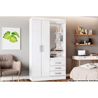 Guarda Roupa Solteiro 2 Portas e 3 Gavetas c/ Espelho Briz B64 Branco - Henn