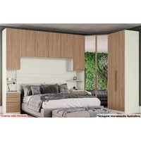 Quarto Casal Modulado Seletto 5 Peças (1 Armário Aéreo + 2 Guarda Roupas + 2 Complementos) QCM69 Areia/Jequitibá - Henn
