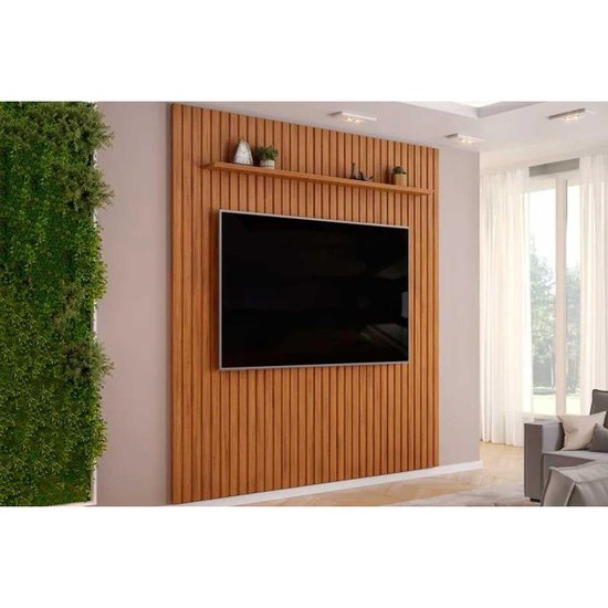 Painel Home p/TV até 85 Polegadas Pratic Ripado c/ Prateleira 250x240cm Freijo - DJ Móveis