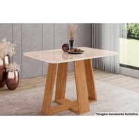 Mesa de Sala Jantar Lins SC89 c/Tampo Madeirado Vidro Curvo 120x80cm Nature/Off White - Henn