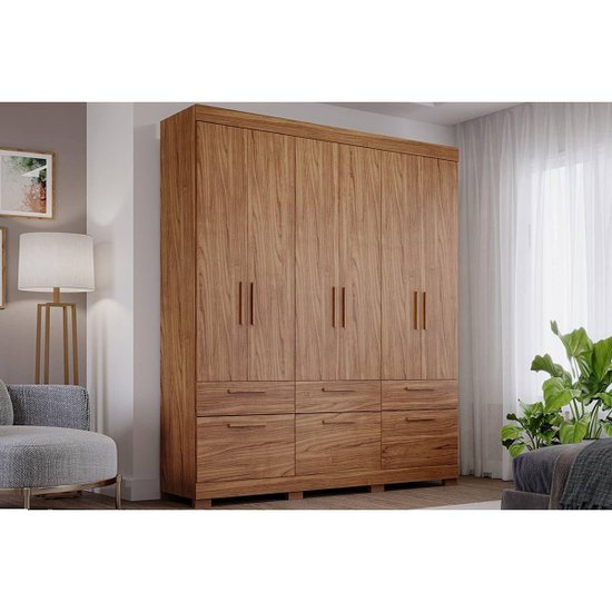 Guarda Roupa Casal 6 Portas e 5 Gavetas Porto Cinamomo - Panan