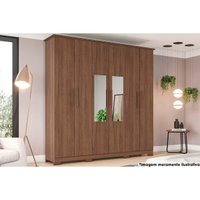 Guarda Roupa Casal 6 Portas e 3 Gavetas c/ Espelho e Pés Cover Castanho - Henn