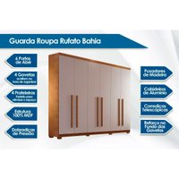 Guarda Roupa Casal 6 Portas e 4 Gavetas c/ Pés Bahia Naturale/Off White - Rufato