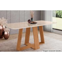 Mesa de Sala Jantar Lins SC95 c/Tampo Madeirado Vidro Curvo 180x90cm Nature/Off White - Henn