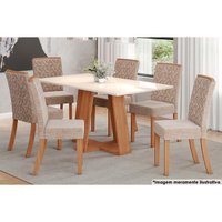 Sala de Jantar Completa Lins c/ Tampo Madeirado Reto 160x90cm e 6 Cadeiras Esther Nature/Creme - Henn