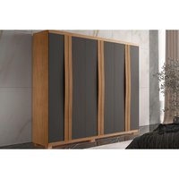 Guarda Roupa Casal 6 Portas e 2 Gavetas c/ Pés Grécia Naturalle Grafite-Naturalle Off White-Flex - Rufato