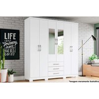 Guarda Roupa Casal 6 Portas e 3 Gavetas c/ Espelho e Pés Caju DA136 Branco - Henn