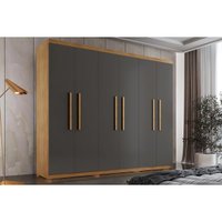 Guarda Roupa Solteiro 6 Portas e 2 Gavetas c/ Pés Espanha Naturale/Grafite - Rufato