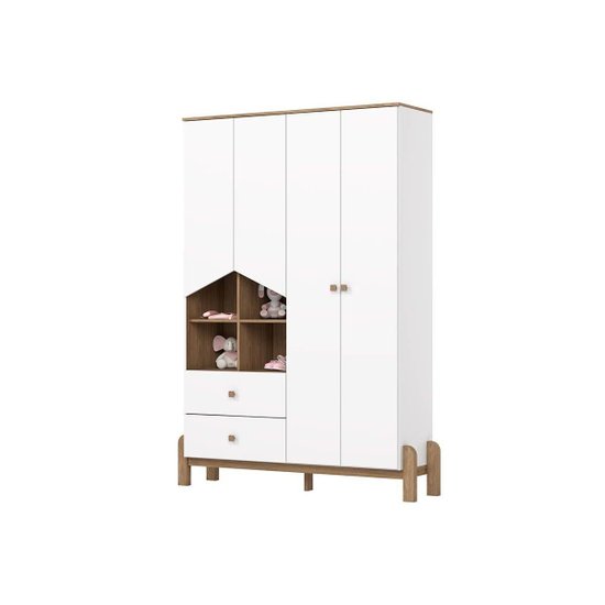 Guarda Roupa Infantil 4 Portas e 2 Gavetas Ternura Branco/Jequitiba - Henn