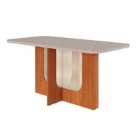 Mesa de Sala Jantar Louise c/Tampo Madeirado Vidro 160x80cm Cinamomo/Off White - Cimol