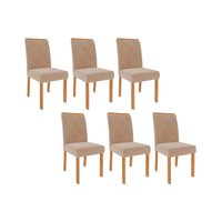 Cadeira Sala de Jantar Fernanda Kit 6 Un Nature-Madeirado/Suede Nude Bege - Cimol