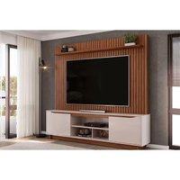 Home p/TV até 70 Polegadas Enzo Ripado c/ Prateleira e Nicho 200x188cm Freijó/Off White - DJ Móveis