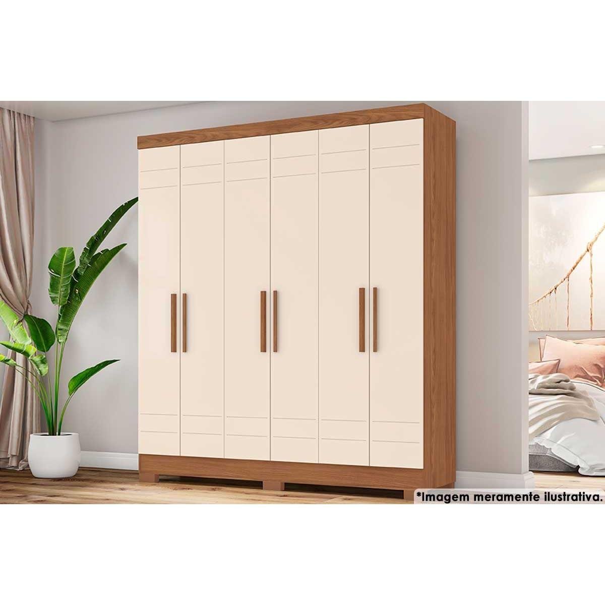 Guarda Roupa Casal 6 Portas e 2 Gavetas c/ Pés Briz B369 Nature