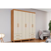 Guarda Roupa Solteiro 6 Portas e 4 Gavetas c/ Pés Canadá Plus Cinamomo/Off White - Conquista