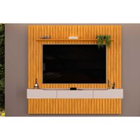 Rack Bancada c/Painel p/TV até 65 Polegadas Pratic Ripado Prateleira 223x240cm Cedro - DJ Móveis