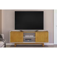 Rack Bancada p/TV até 60 Polegadas Flat Ripado c/ Nichos e Pés 150x60cm Cedro/Bali - DJ Móveis